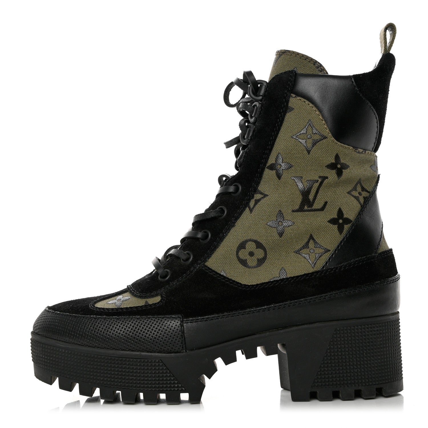 Louis Vuitton Suede Monogram Laureate Platform Desert Boots 38 Kaki Black 1 of 8