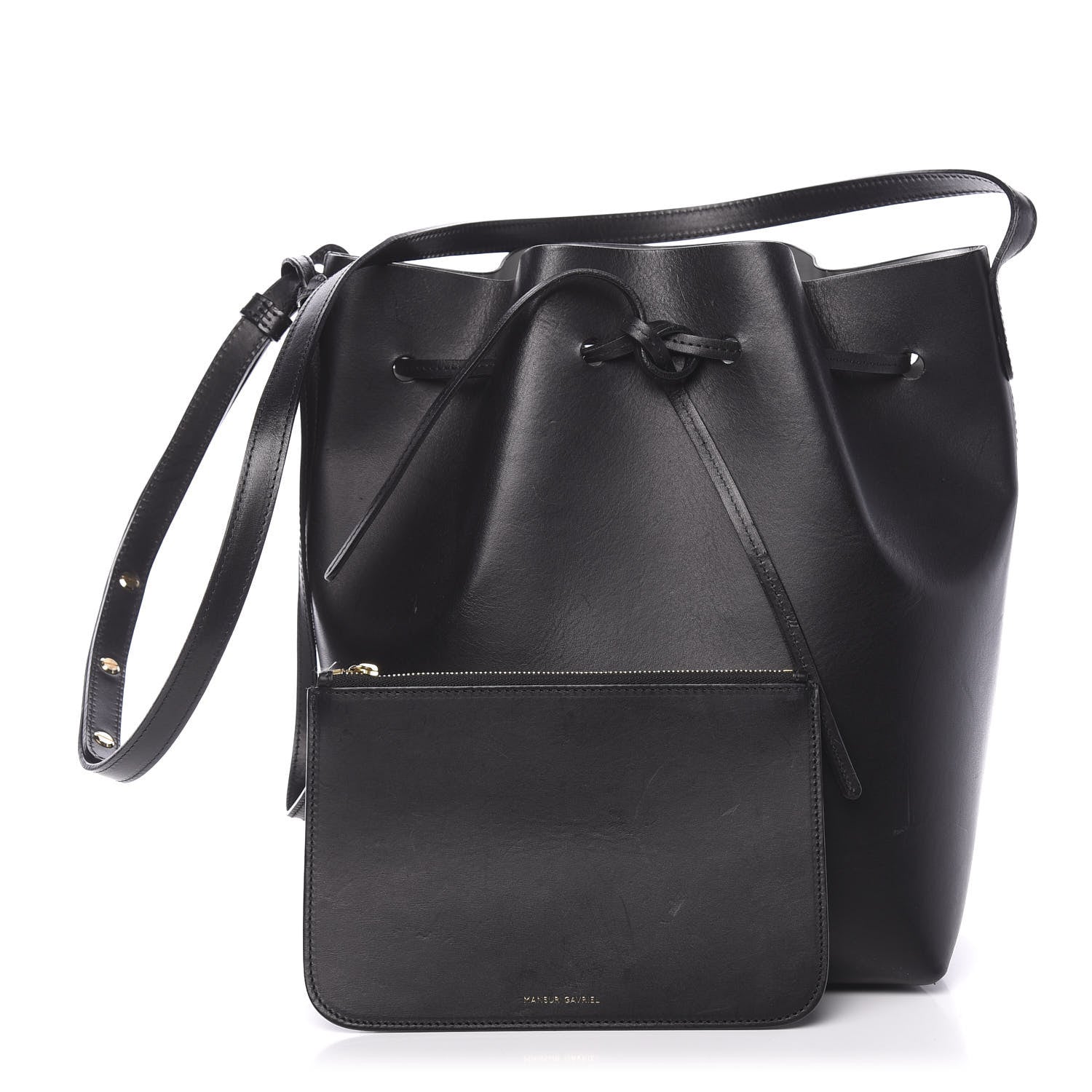 Mansur Gavriel Vegetable Tanned Calfskin Bucket Bag Black Argento 1 of 14