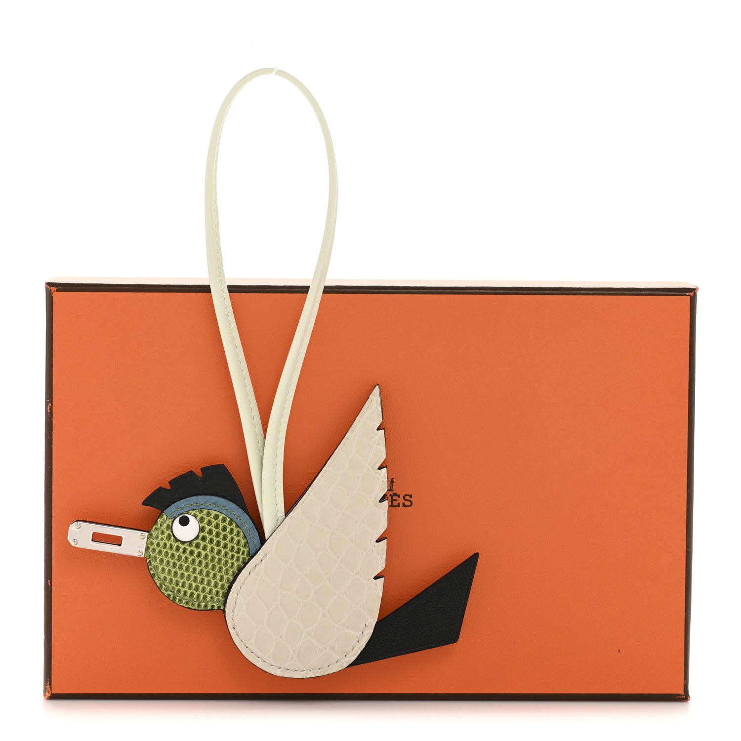 Hermes Epsom Swift Alligator Lizard Birdy Bag Charm Vanille Vert