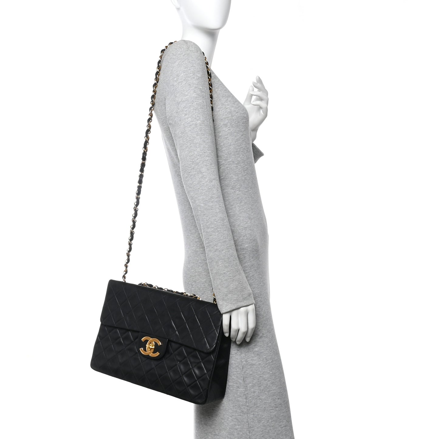 Lambskin Quilted XL Jumbo Single Flap Black