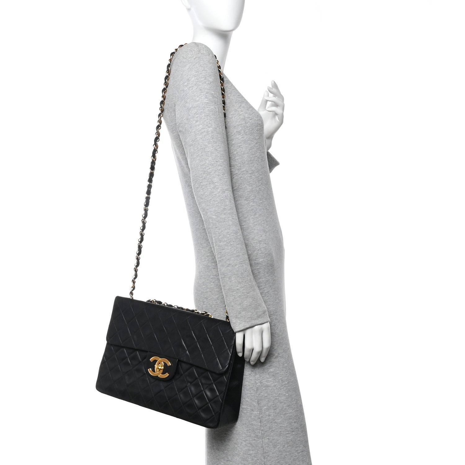 Chanel Lambskin Quilted XL Jumbo Single Flap Black 2 of 17