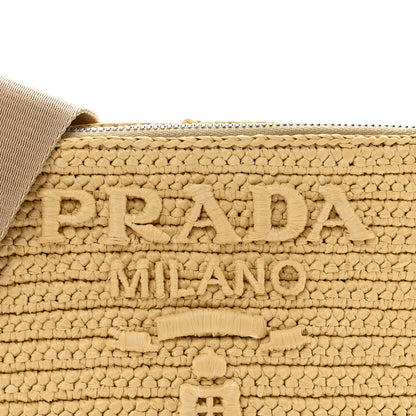 Prada Yarn Raffia Effect Crochet Brique Crossbody Bag Natural 8 of 13