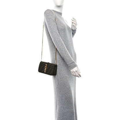 Fendi Fabric Jacquard Vitello Grace FF 1974 Fendigraphy Wallet On Chain Tobacco Moro Ebano 2 of 8