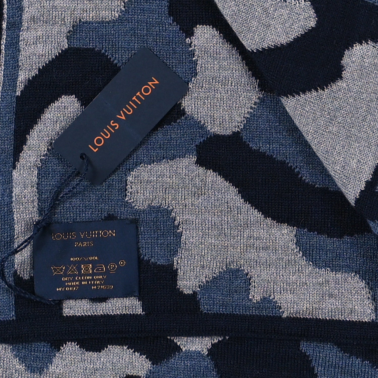Louis Vuitton Wool Camouflage Scarf Navy 3 of 3