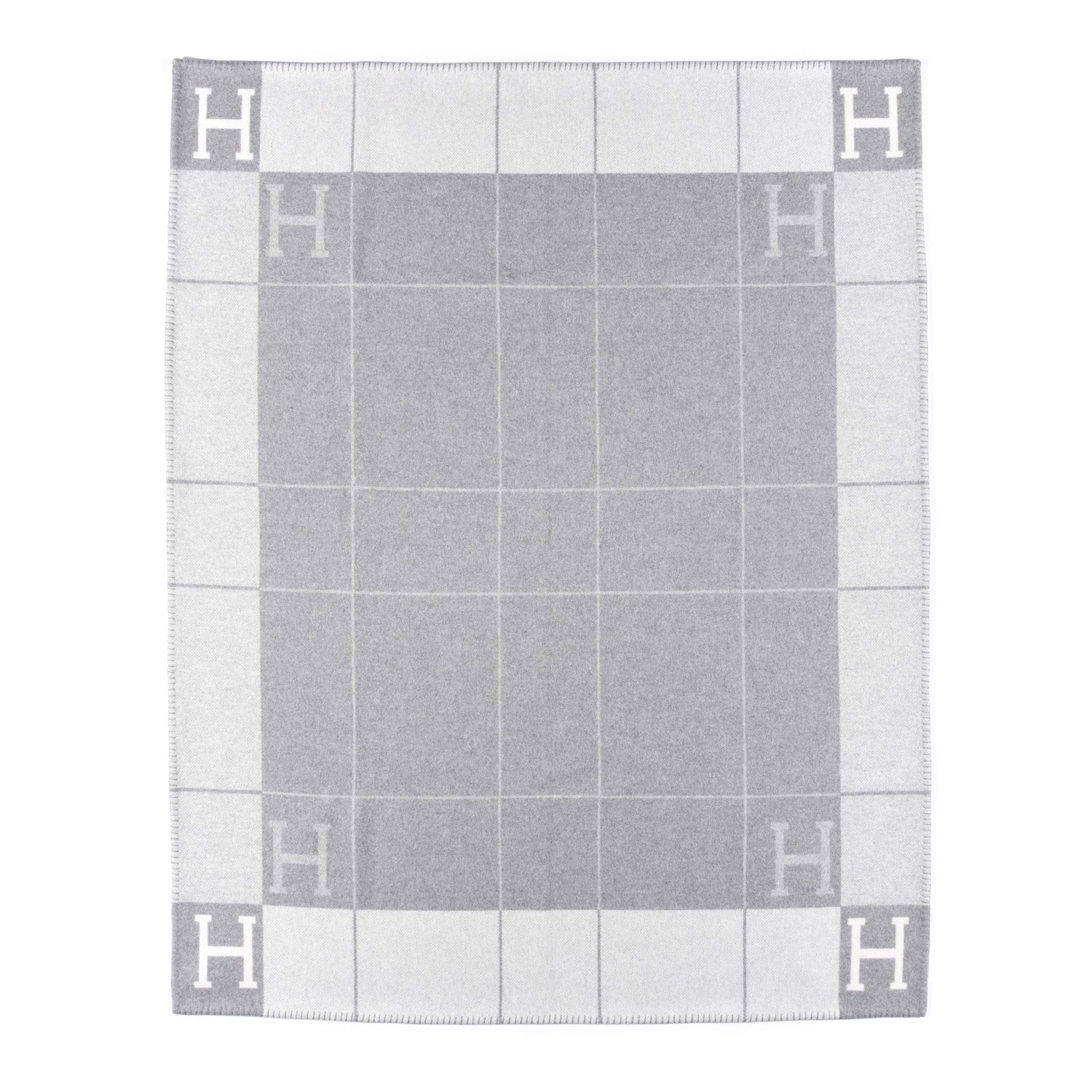 Hermes Wool Cashmere Avalon III Blanket Ecru Gris Clair 1 of 3