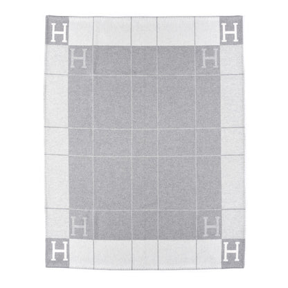 Hermes Wool Cashmere Avalon III Blanket Ecru Gris Clair 1 of 3