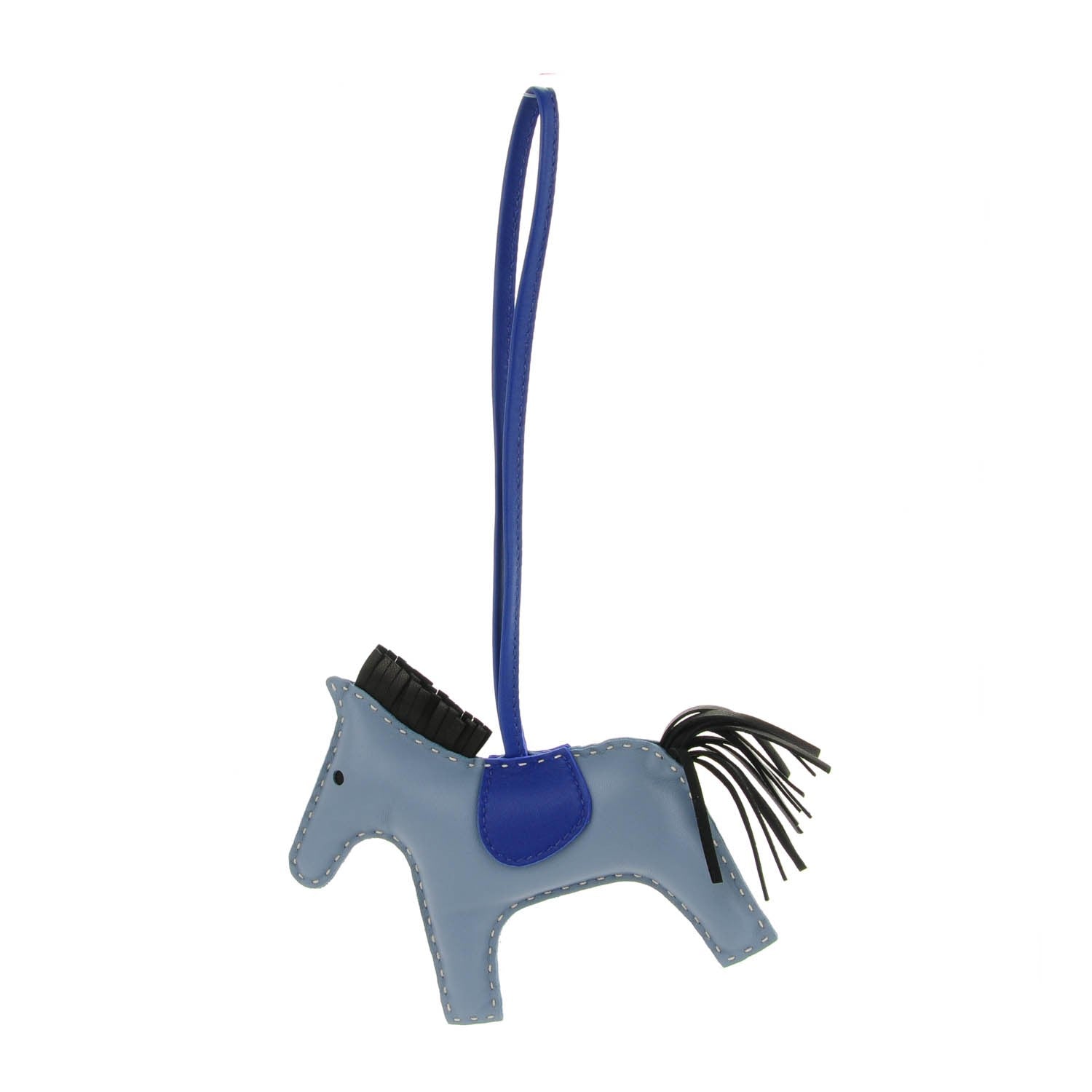 Hermes Milo Lambskin Grigri Rodeo Horse Bag Charm MM Bleu Lin Electrique Bleu Noir 1 of 4