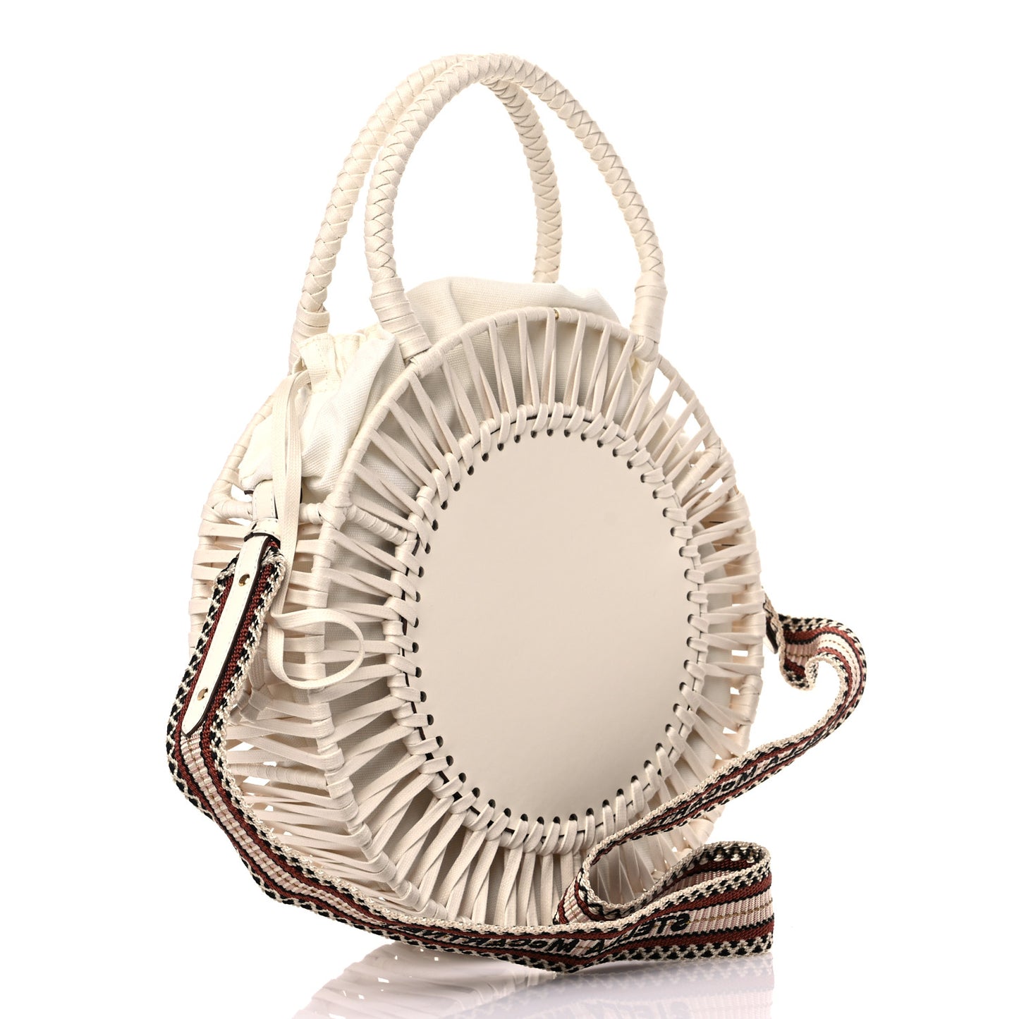 Raffia Eco Alter Nappa Perforated Logo Round Crossbody Bag Natural