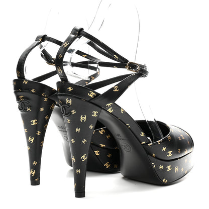 Chanel Printed Lambskin Patent Calfskin CC Platform Pumps 39.5 Black Gold 5 of 10