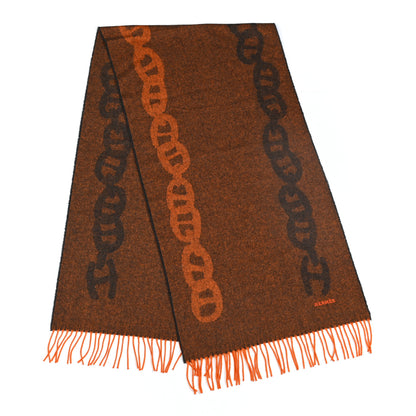 Hermes Cashmere Crazy Chain Muffler Orange Anthracite 2 of 4