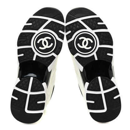 Chanel Mesh Suede Calfskin Grained Calfskin Womens CC Sneakers 41 White Black 5 of 9