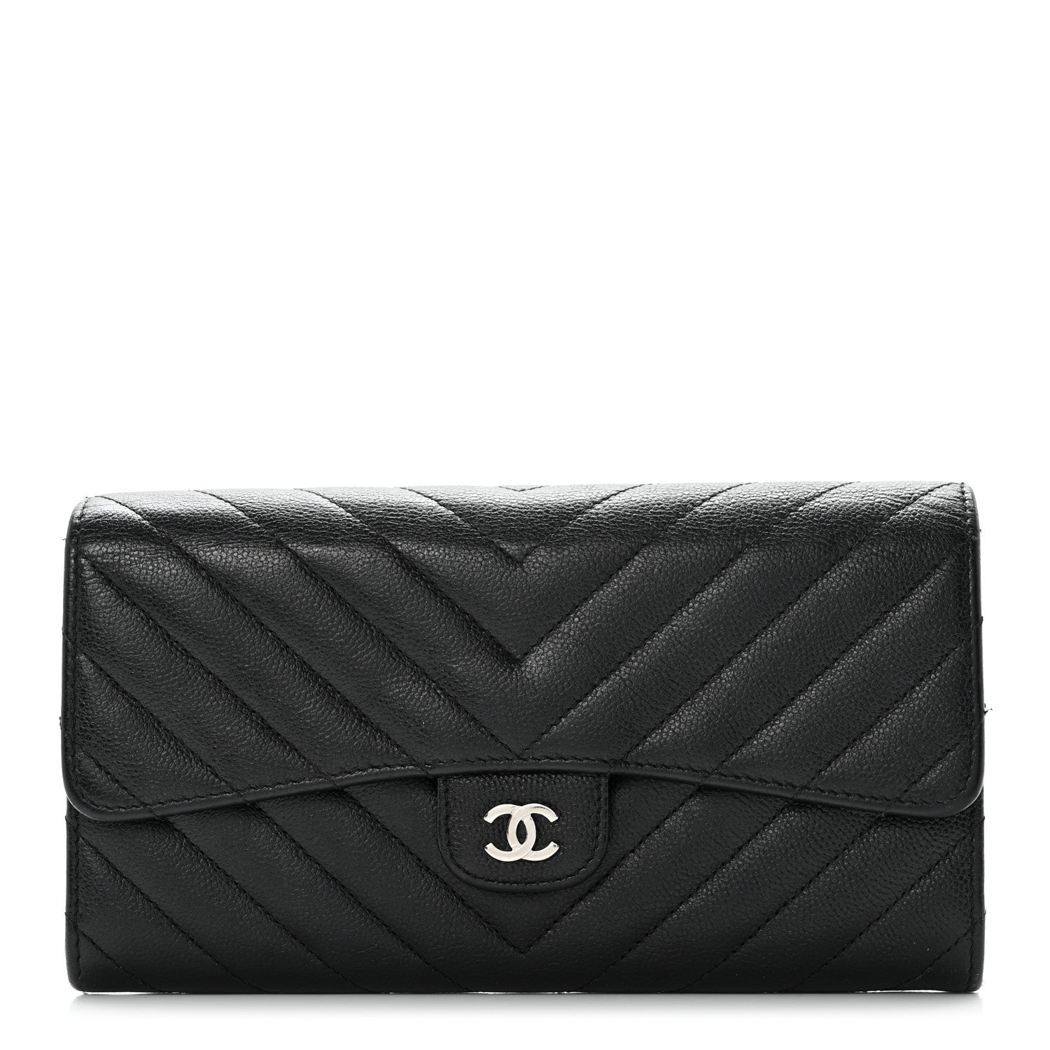 Chanel Caviar Chevron Quilted Large Gusset Flap Wallet Black 1 of 9