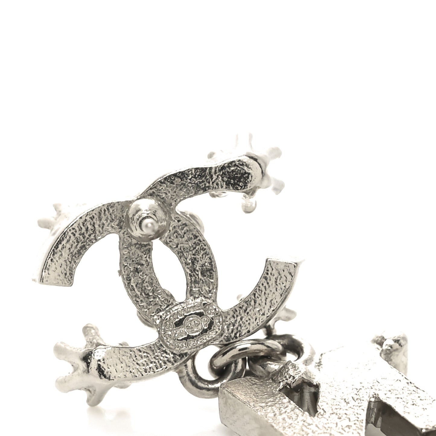 Crystal Cha-Nel Logo Drop Earrings Silver