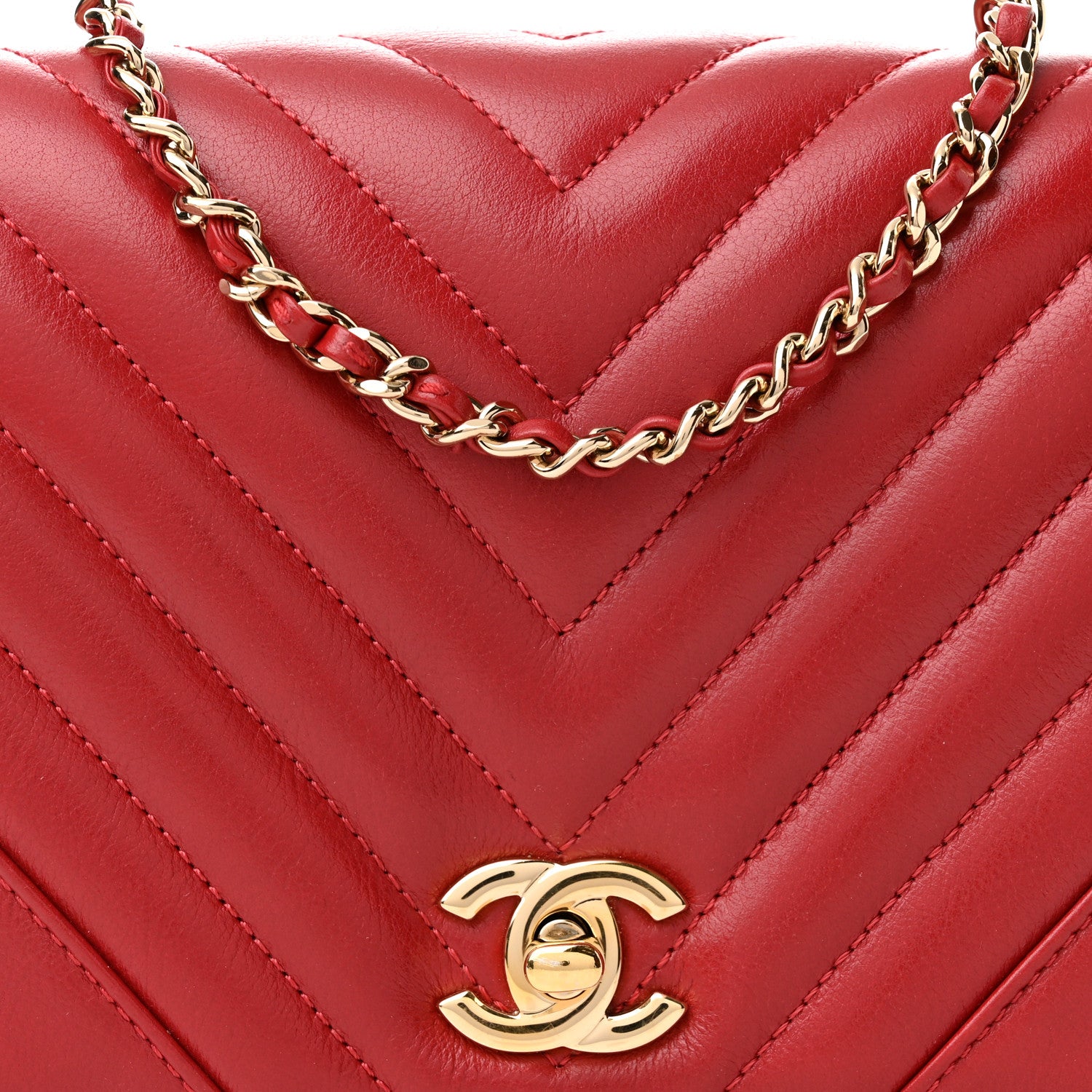 Chanel Calfskin Chevron Quilted Mini Statement Flap Red 8 of 11