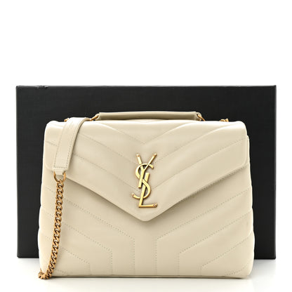 Saint Laurent Calfskin Y Quilted Monogram Small Loulou Chain Satchel Crema Soft 13 of 13