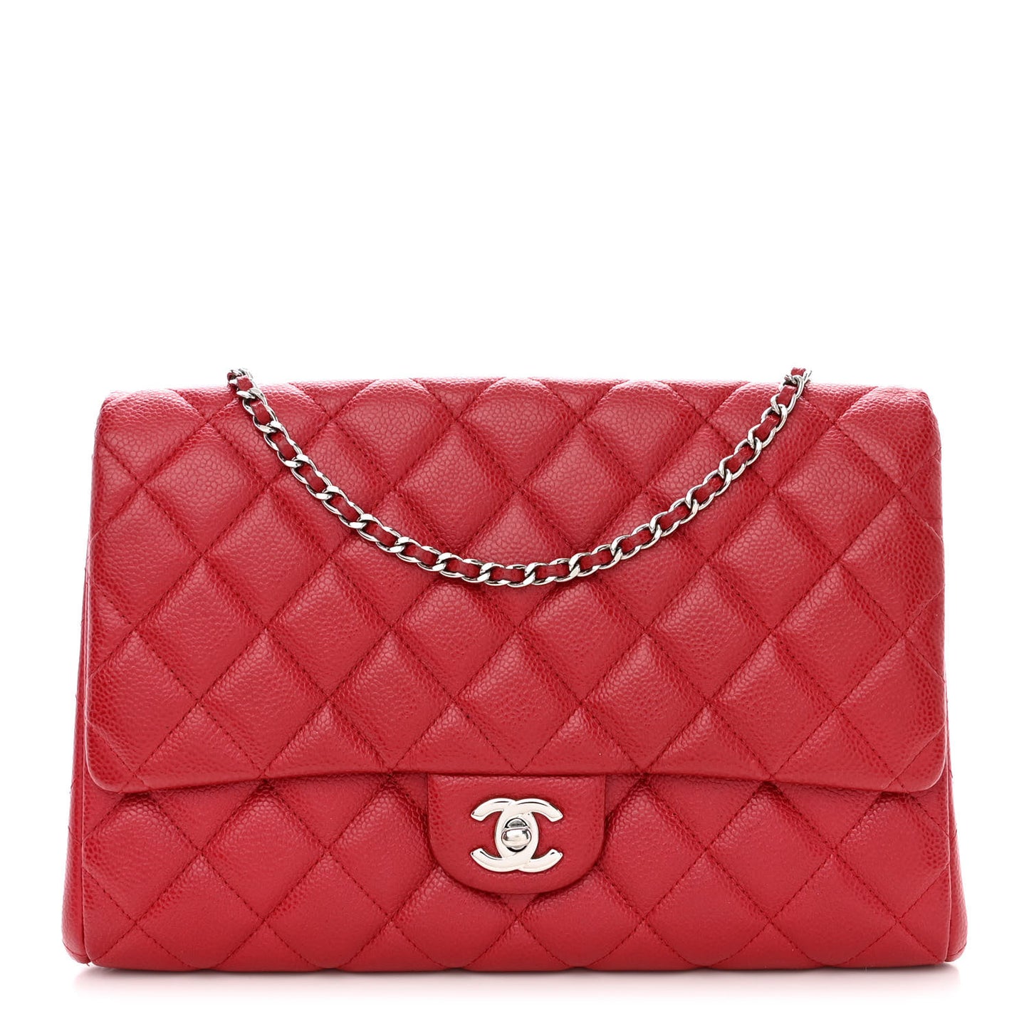 Caviar Quilted Clutch With Chain Flap Red