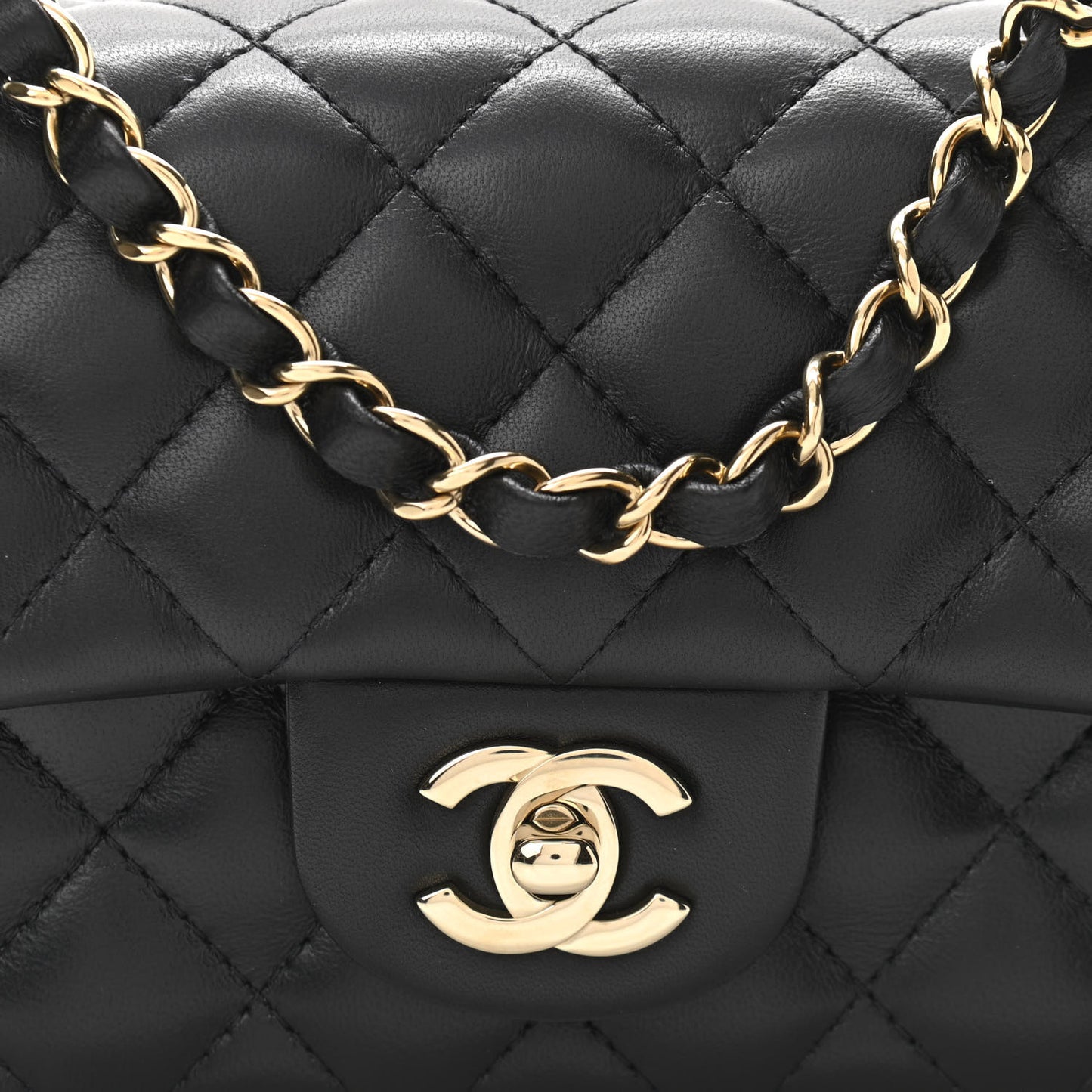 Lambskin Quilted Mini Rectangular Flap Black