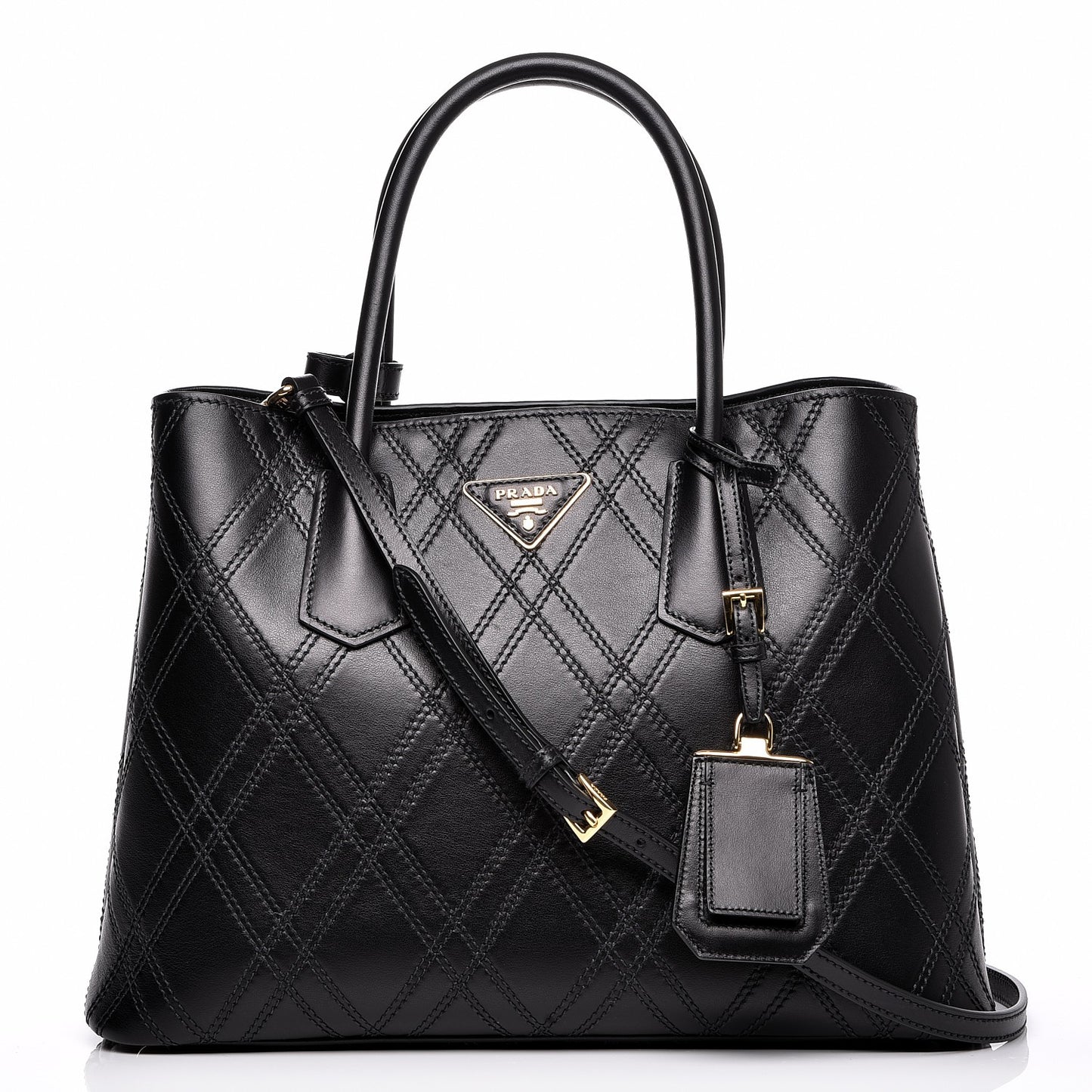 City Calf Quilted Large Double Bag Black