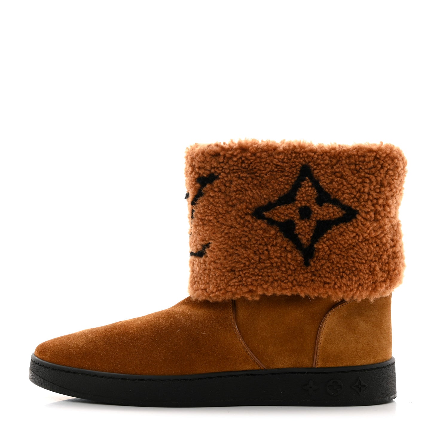 Suede Calfskin Shearling Snowdrop Flat Ankle Boot 39.5 Cognac