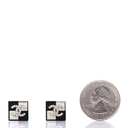 Chanel Resin Crystal CC Earrings Black White Gold 2 of 4