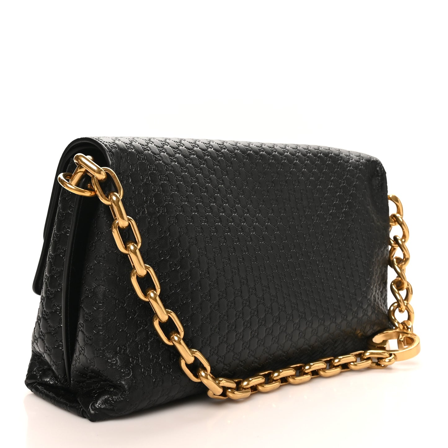 GG Grainy Calfskin Large Chain Shoulder Bag Black