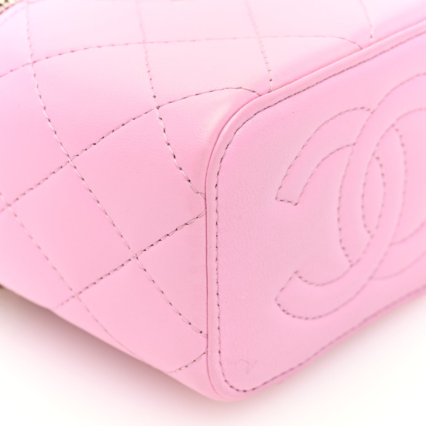 Lambskin Quilted Top Handle Mini Vanity Case With Chain Pink Green