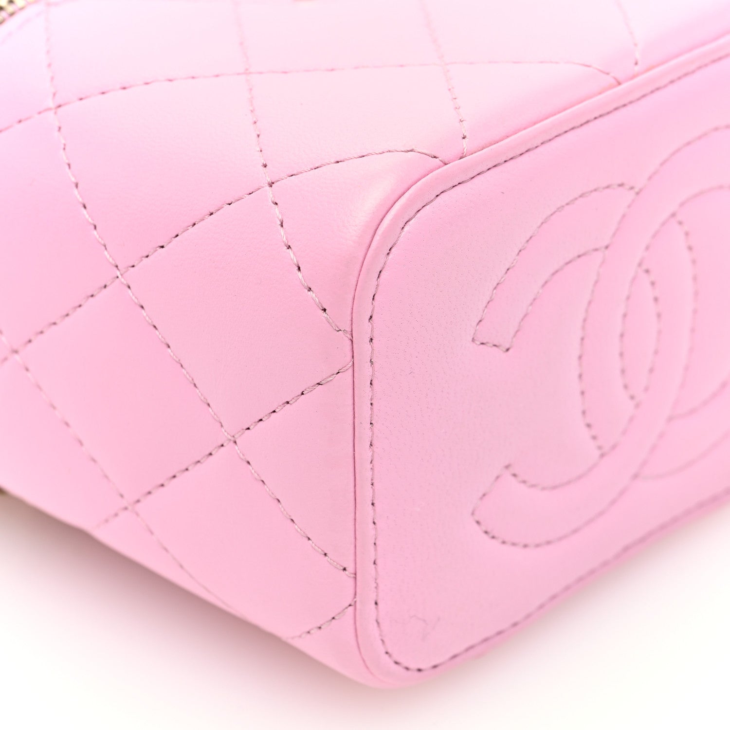 Chanel Lambskin Quilted Top Handle Mini Vanity Case With Chain Pink Green 9 of 10