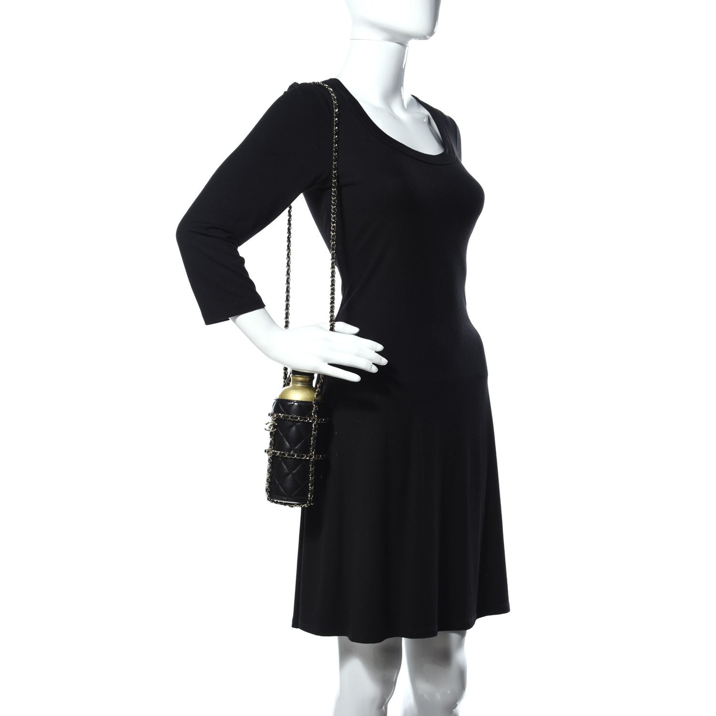 Lambskin Quilted CC To Drink Water Bottle Black Gold