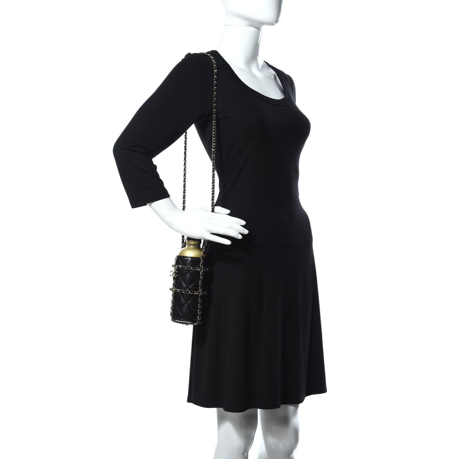 Chanel Lambskin Quilted CC To Drink Water Bottle Black Gold 3 of 15