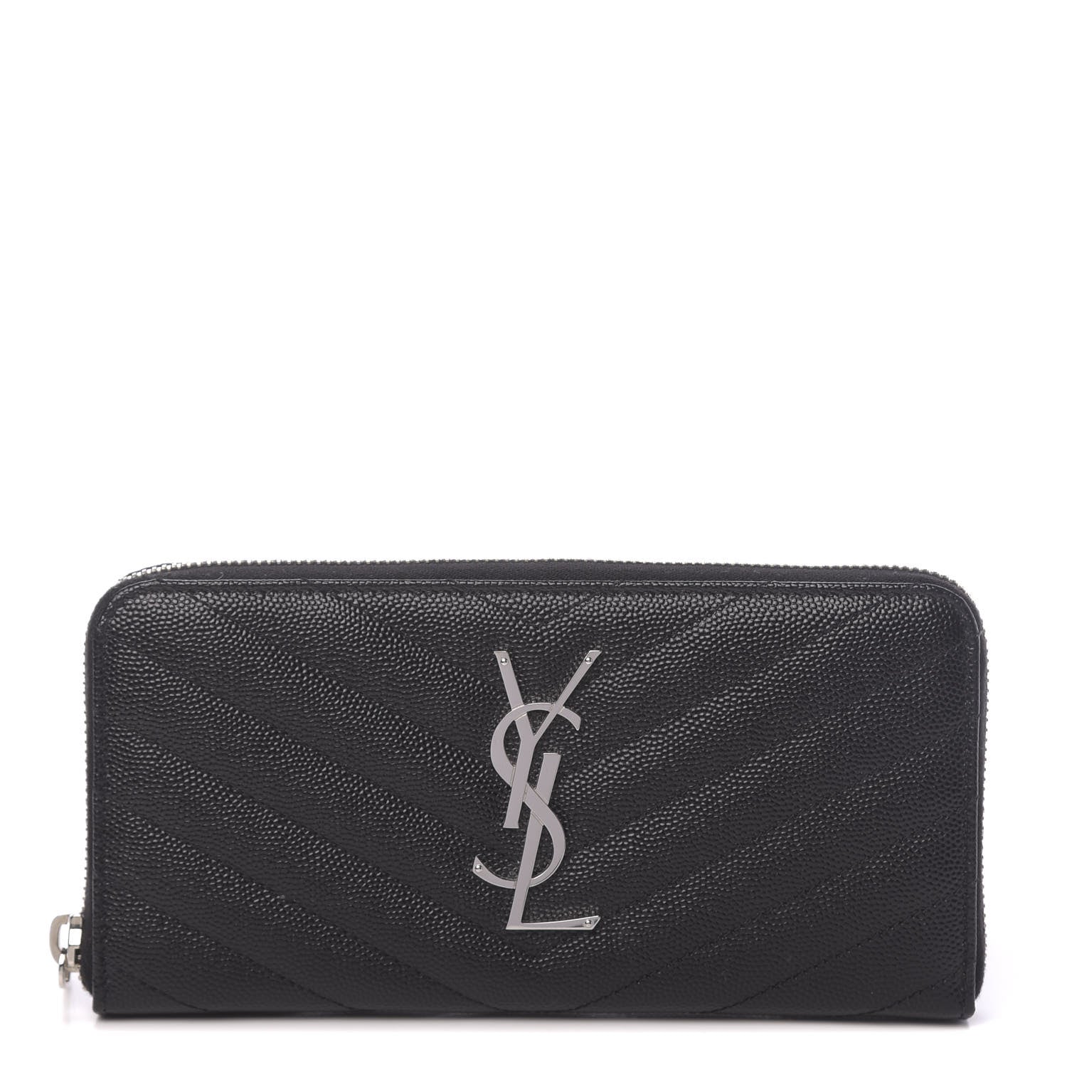Saint Laurent Grain De Poudre Matelasse Chevron Monogram Zip Around Wallet Black 1 of 8