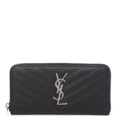 Saint Laurent Grain De Poudre Matelasse Chevron Monogram Zip Around Wallet Black 1 of 8
