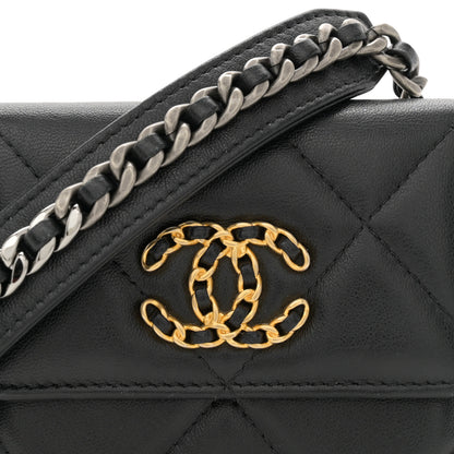Chanel Lambskin Quilted Chanel 19 Flap Coin Purse With Chain Black 8 of 11