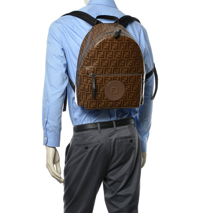 Fendi Glazed Fabric Vitello Century FF 1974 Stamp Patch Pouch Pocket Backpack Mogano Panna Black 2 of 9