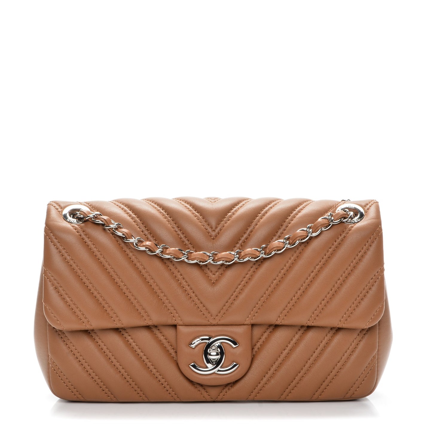 Lambskin Chevron Medium Single Flap Camel