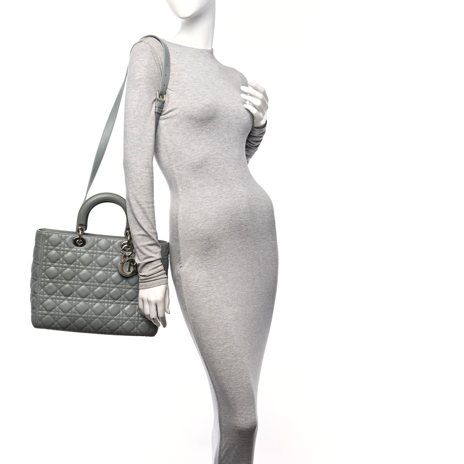 Christian Dior Lambskin Cannage Large Lady Dior Stone Grey 2 of 10