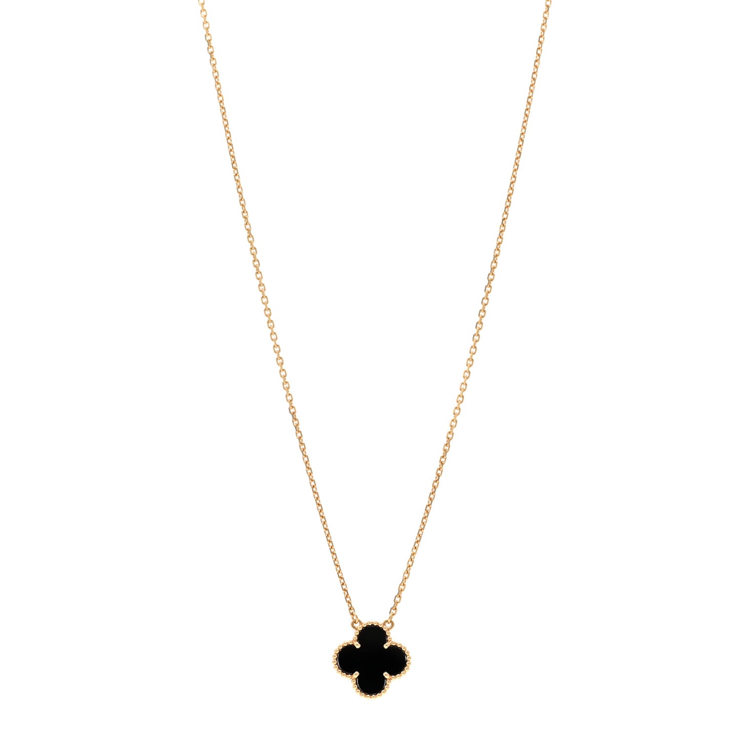 18K Yellow Gold Black Onyx Vintage Alhambra Pendant Necklace
