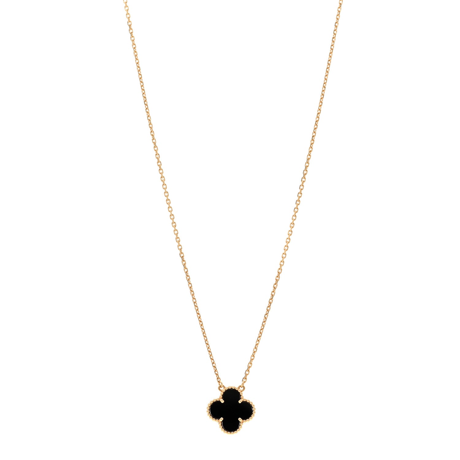 Van Cleef & Arpels 18K Yellow Gold Black Onyx Vintage Alhambra Pendant Necklace 1 of 6