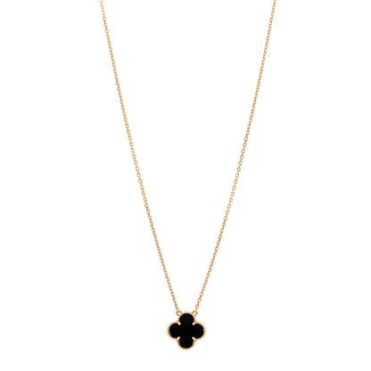 Van Cleef & Arpels 18K Yellow Gold Black Onyx Vintage Alhambra Pendant Necklace 1 of 6
