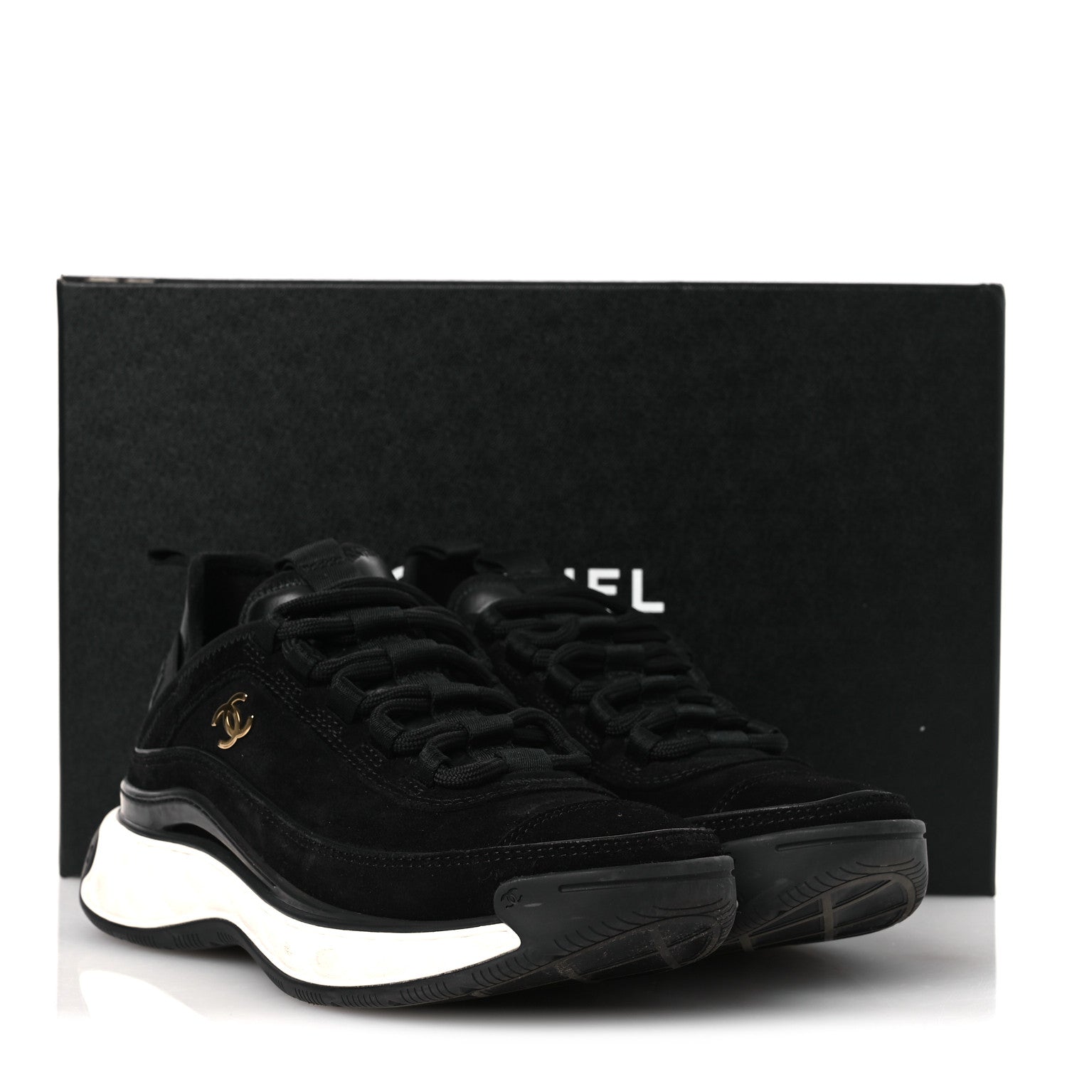 Chanel Suede Calfskin Nylon Grosgrain CC Sneakers 36 Black 10 of 10