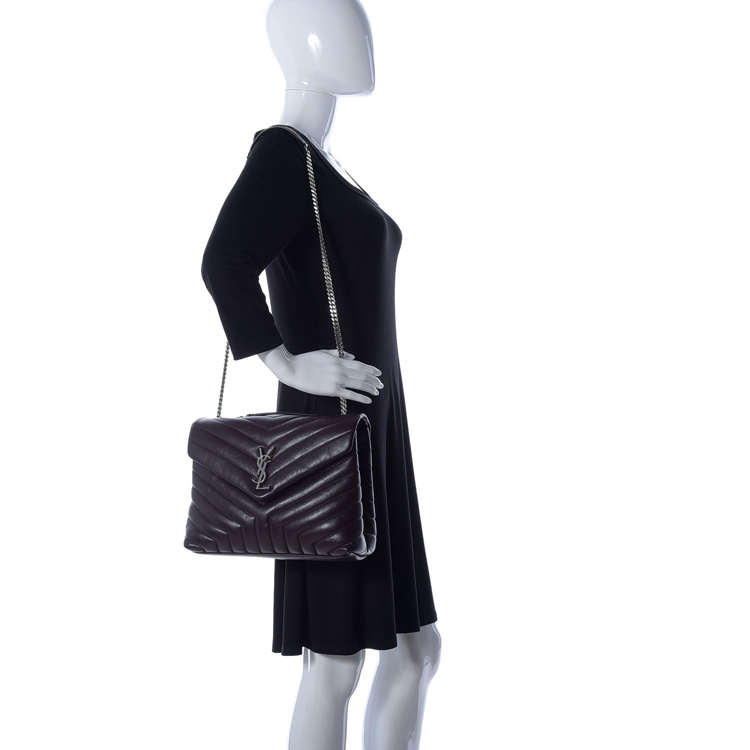 Saint Laurent Calfskin Y Quilted Monogram Medium Loulou Chain Satchel Amaranto 2 of 9