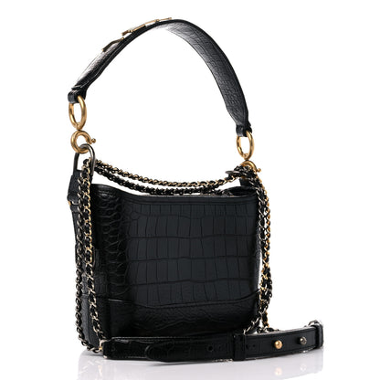 Chanel Calfskin Crocodile Embossed Small Gabrielle Cocodile Hobo Black 3 of 10