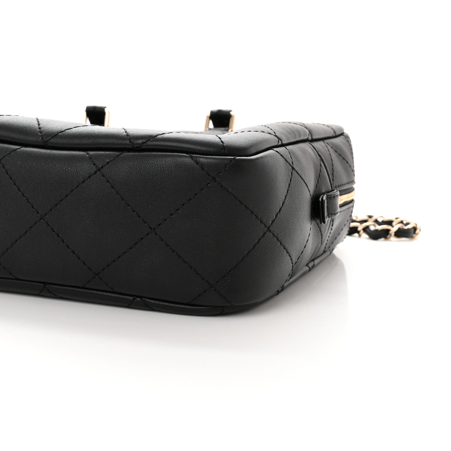Chanel Calfskin Diamond Stitched Top Handle Bowling Bag Black 10 of 10