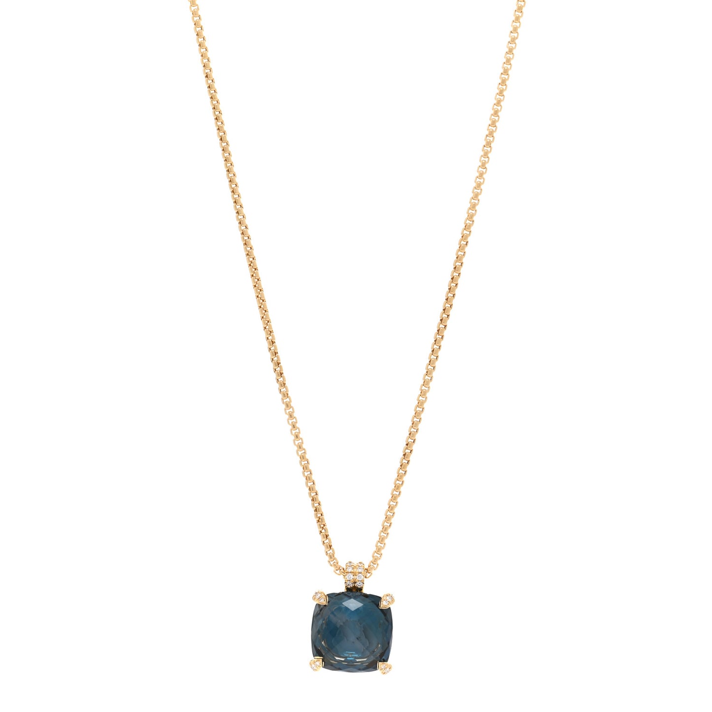 18K Yellow Gold Diamond Hampton Blue Topaz 14mm Chatelaine Pendant Necklace