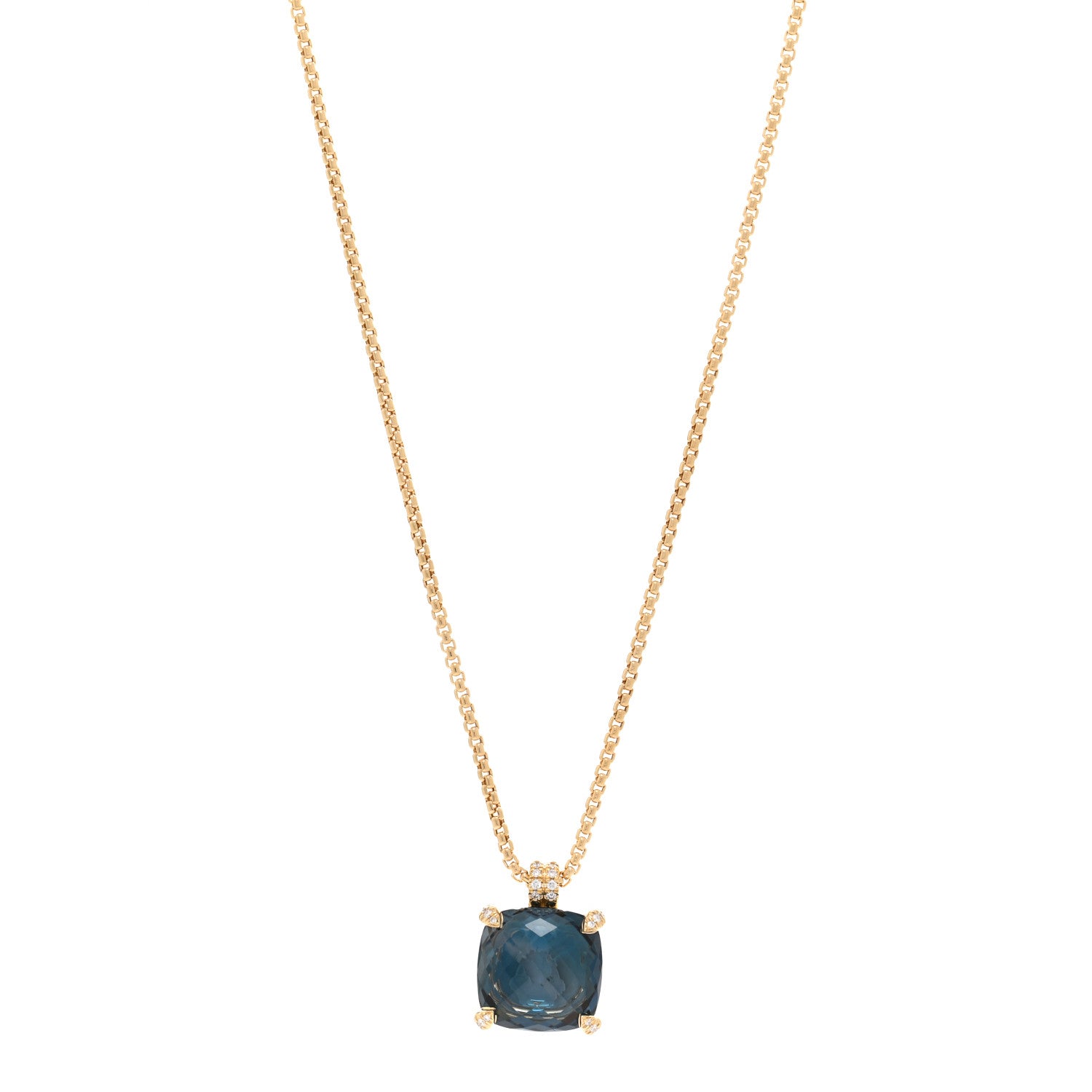 David Yurman 18K Yellow Gold Diamond Hampton Blue Topaz 14mm Chatelaine Pendant Necklace 1 of 4
