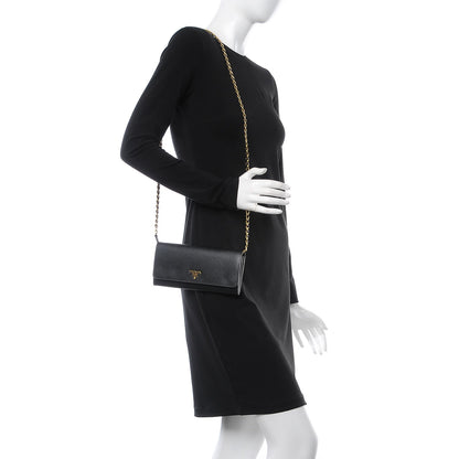 Prada Saffiano Metal Oro Chain Wallet Black 2 of 9