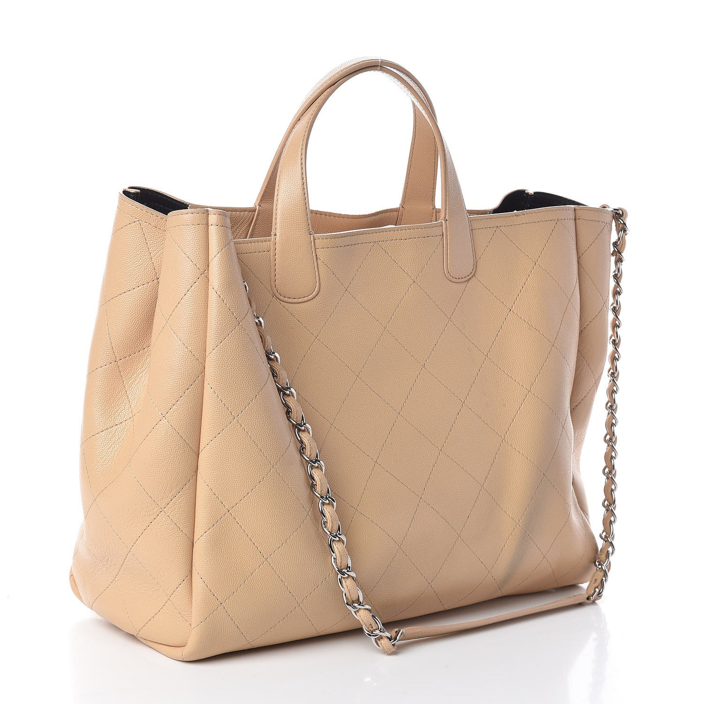Caviar Stitched Large Shopping Tote Beige