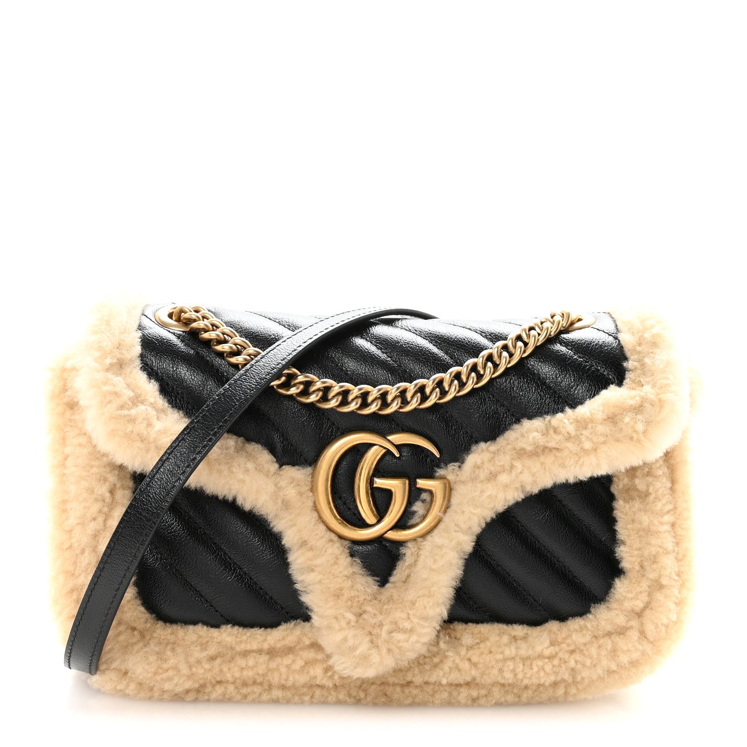Gucci Azalea Calfskin Wool Matelasse Diagonal Small GG Marmont Shoulder Bag Black 1 of 10