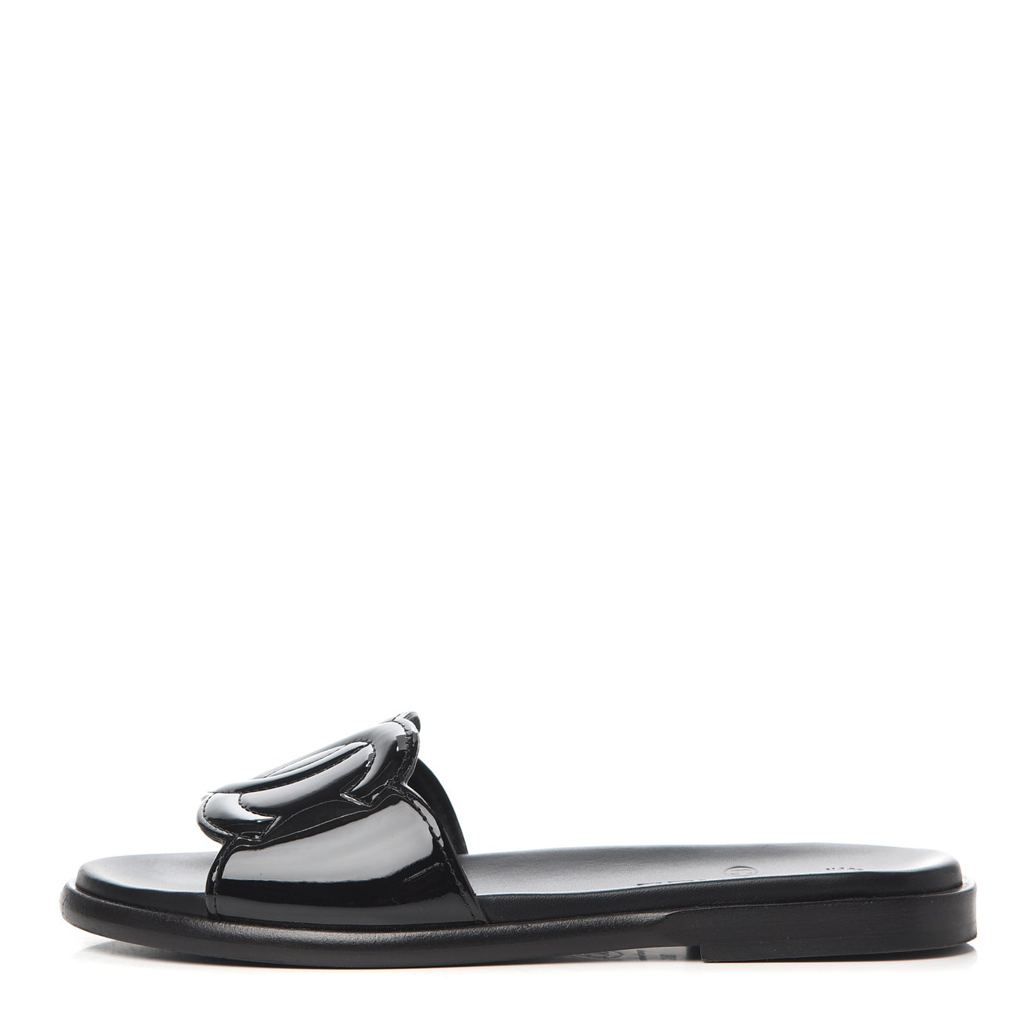 Patent Calfskin CC Slip On Mules 38 Black