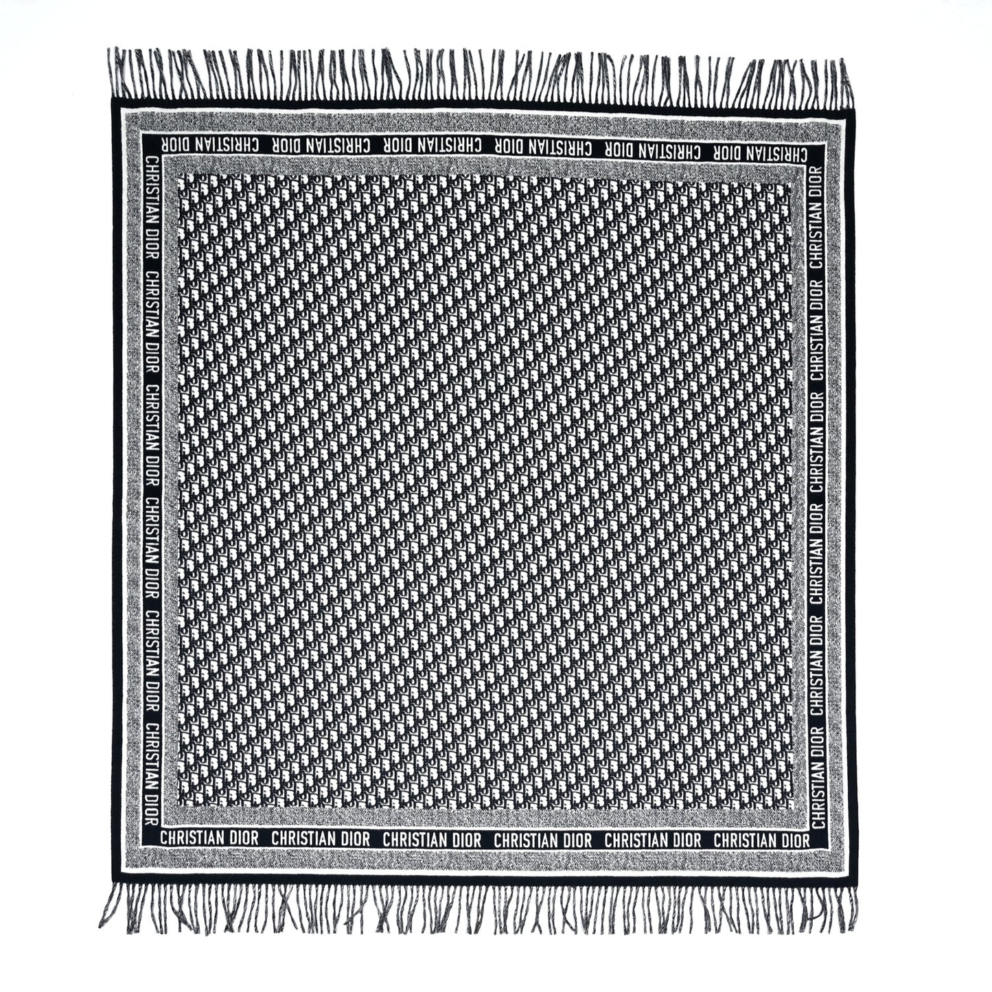 Wool Angora Oblique Throw Blanket Navy Blue