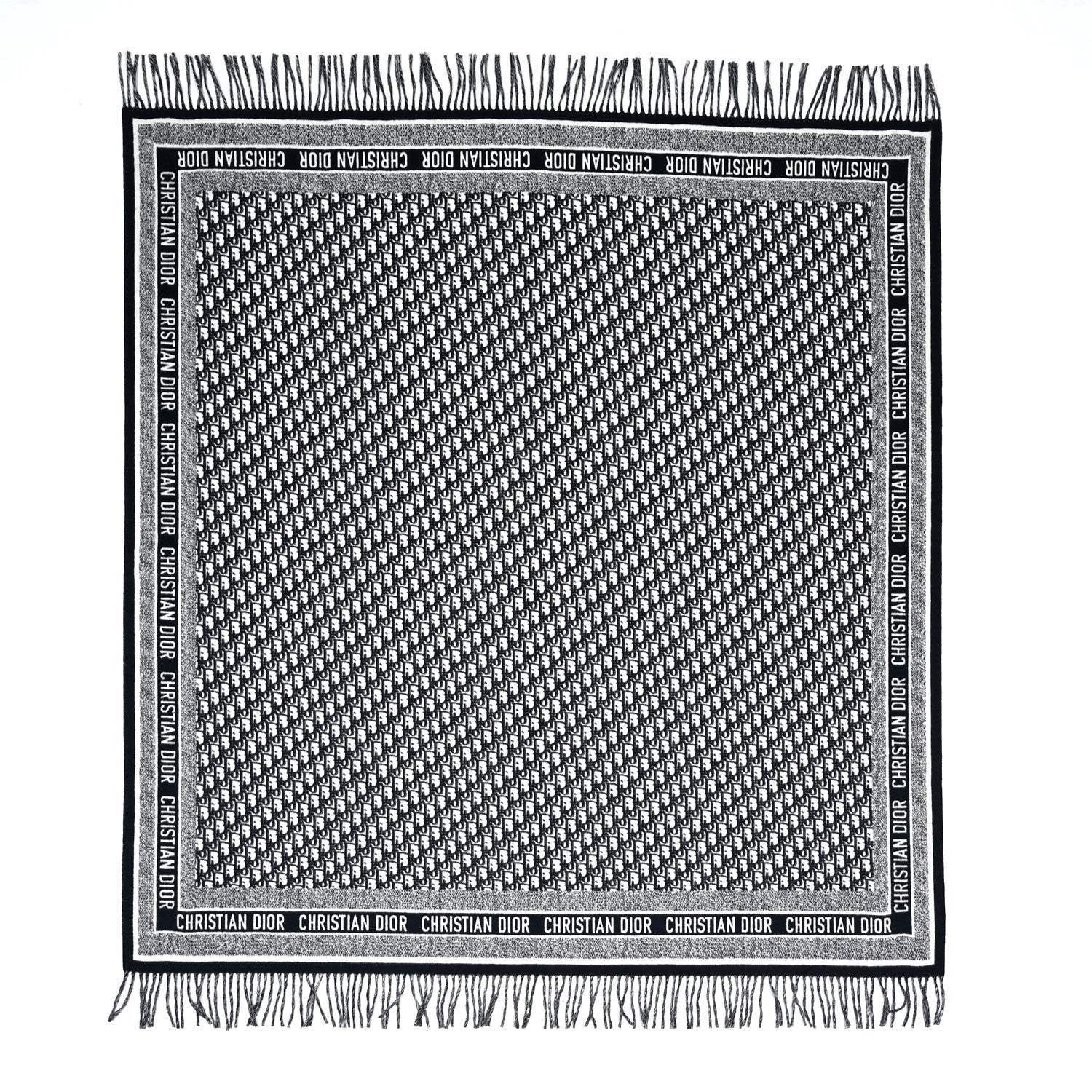 Christian Dior Wool Angora Oblique Throw Blanket Navy Blue 1 of 3